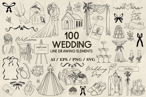 Download Wedding SVG Bundle, Line Drawing Set - Bundle Collection