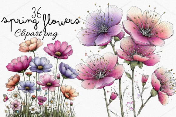 Download Whimsical Spring Flowers Clipart Bundle - Bundle Collection