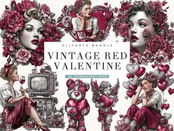Download Vintage Red Valentine Clipart Bundle - Bundle Collection