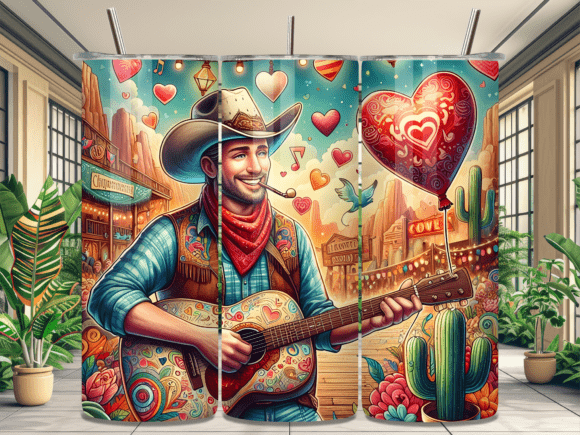 Download Valentine Day Guitar Cowboy Tumbler Wrap - Premium Resources