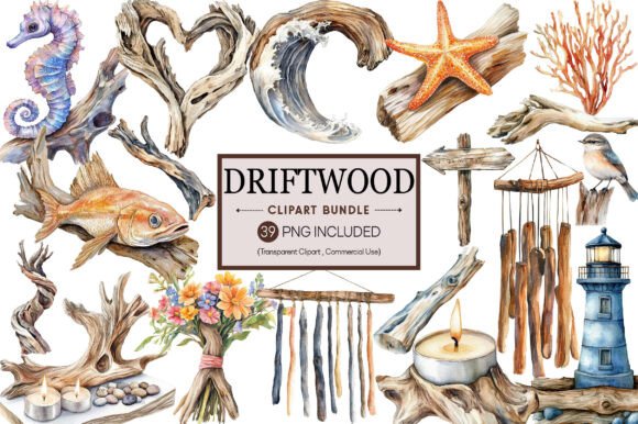 Download Driftwood &amp; Coastal Decor Clipart Bundle - Bundle Collection