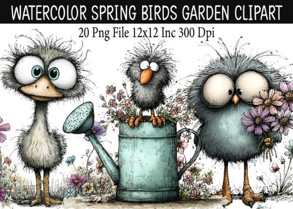 Download Watercolor Spring Birds Garden Clipart - Spring birds Collection
