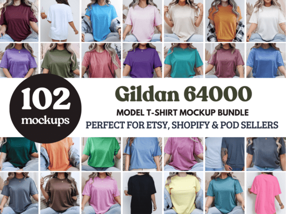 Download Gildan 64000 Model T-Shirt Mockup Bundle - Bundle Collection