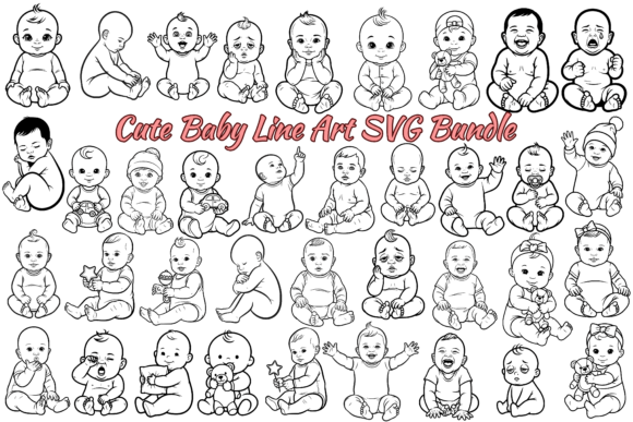 Download 99 Cute Baby Line Art SVG Bundle - Bundle Collection