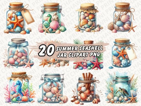 Download Summer Seashell Jar Clipart PNG Bundle - Bundle Collection