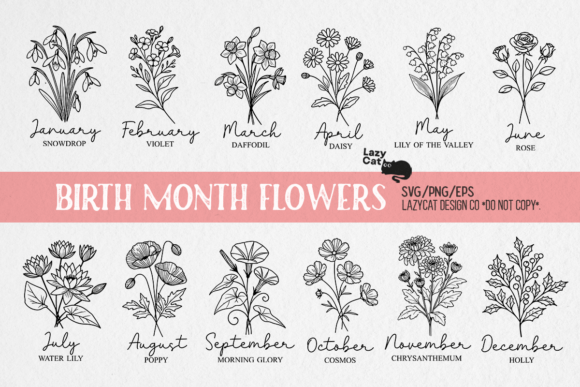 Download Birth Month Flowers Line Art SVG Bundle - Bundle Collection