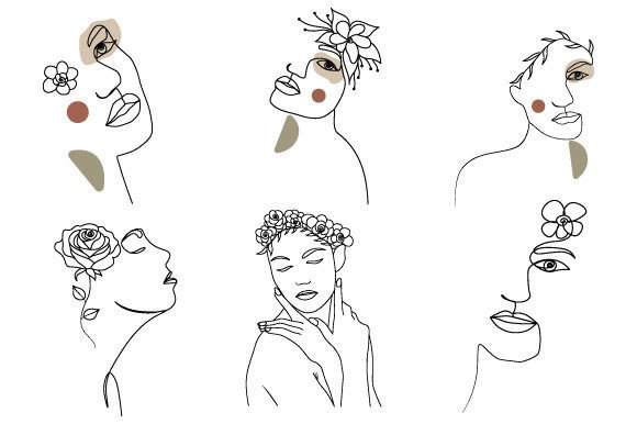 Download Women's Face with Flowers Linear Drawing - Drawing Collection