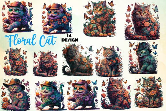 Download Floral Cat Clipart PNG Bundle - Bundle Collection
