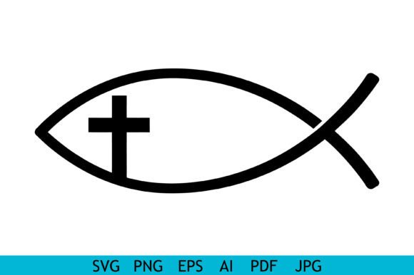 Download Christian Fish Cross Line Symbol - Fish Collection
