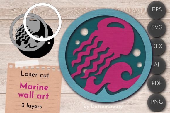 Download 3D Layered Marine Wall Art, Jellyfish - Fish Collection