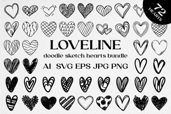 Download LOVELINE, Doodle Sketch Hearts Bundle - Bundle Collection