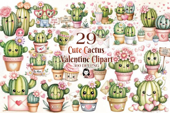 Download Cute Cactus Valentine Clipart Bundle - Bundle Collection