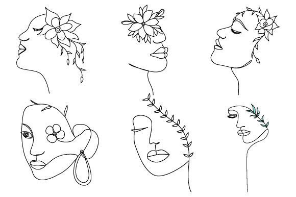Download Women's Face with Flowers Linear Drawing - Drawing Collection