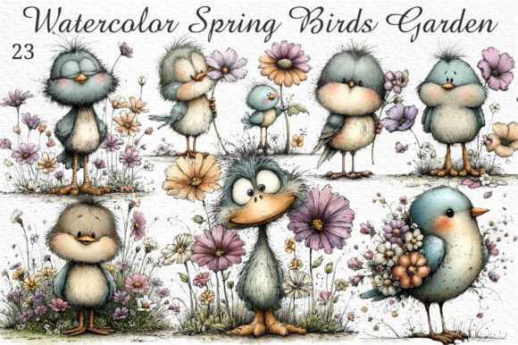 Download Watercolor Spring Birds Garden Clipart - Spring birds Collection