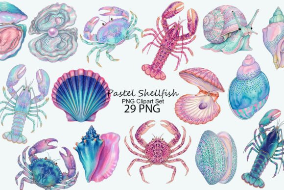 Download Pastel Shellfish PNG Clipart Set - Fish Collection