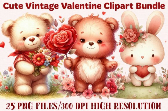 Download Cute Vintage Valentine Clipart Bundle - Bundle Collection