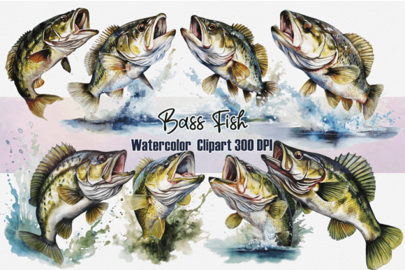 Download Bass Fish Jumping Watercolor Clipart - Fish Collection