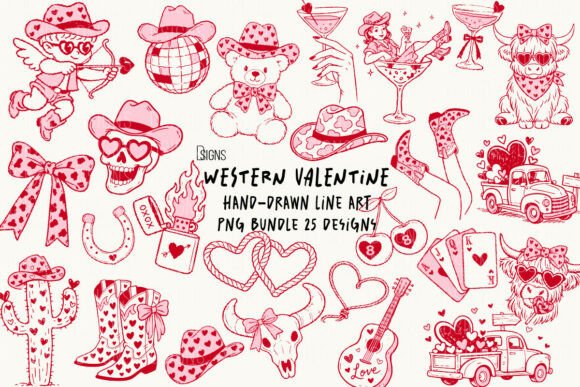 Download Western Valentine's Day Line Art Bundle - Bundle Collection