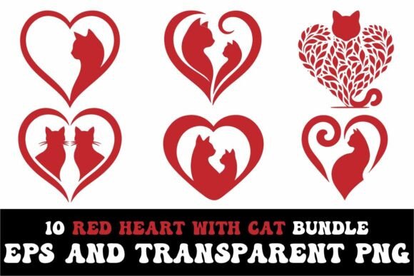 Download 10 Red Heart with Cat Valentine's Bundle - Bundle Collection