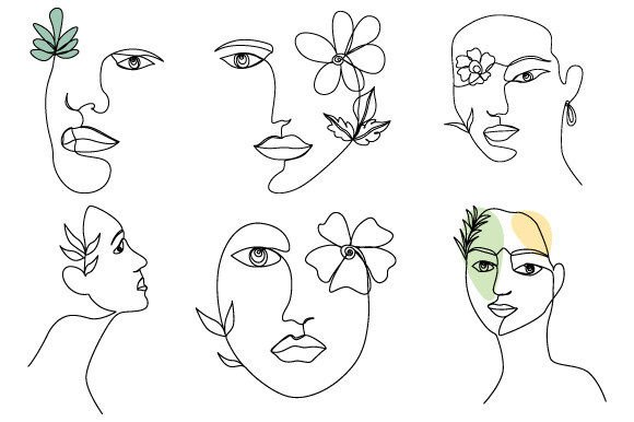 Download Women's Face with Flowers Linear Drawing - Drawing Collection