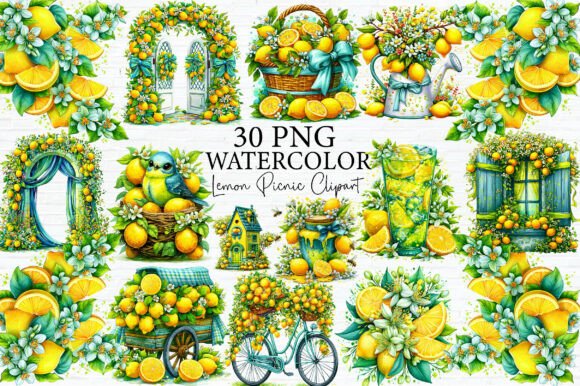 Download Lemon Picnic Watercolor Clipart Bundle - Bundle Collection