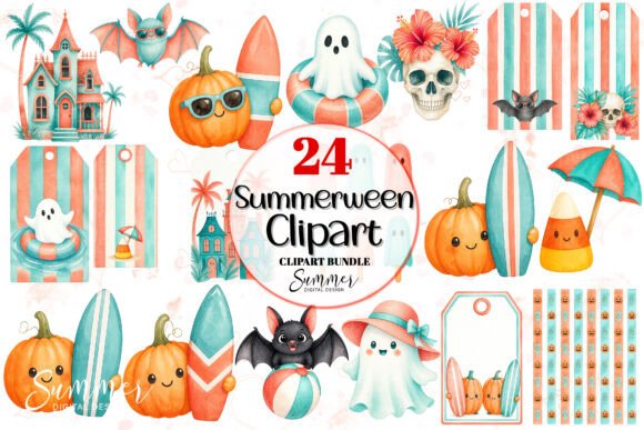 Download Summerween PNG Coral Teal Clipart Bundle - Bundle Collection