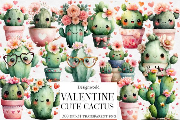 Download Cute Cactus Valentine Clipart Bundle - Bundle Collection