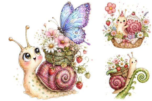 Download Whimsical Garden Snail Clipart Bundle - Bundle Collection