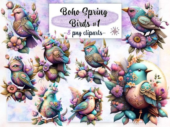 Download Boho Spring Birds #1 Sublimation Clipart - Premium Bundle