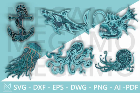 Download 3D Ocean Animal Laser Cut Bundle SVG - Bundle Collection
