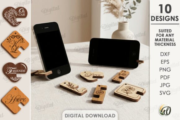 Download Keychain Phone Stands Bundle Laser Cut - Bundle Collection