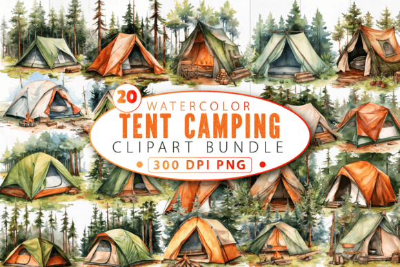 Download Watercolor Tent Camping Clipart Bundle - Bundle Collection