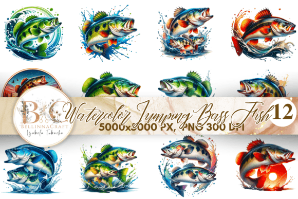 Download Watercolor Jumping Bass Fish Clipart PNG - Fish Collection