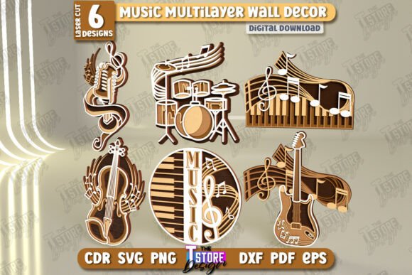 Download Music Multilayer Wall Décor Bundle | CNC - Bundle Collection