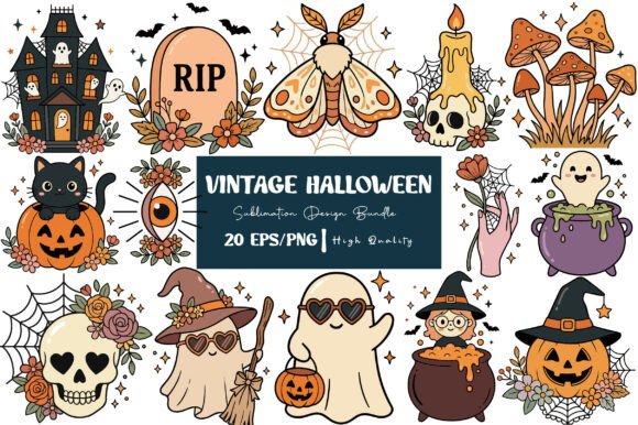 Download Retro Vintage Halloween EPS PNG Bundle - Bundle Collection