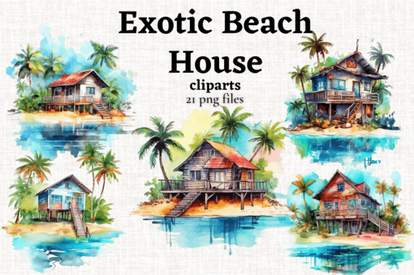 Download Tropical Beach House Clipart Bundle PNG - Bundle Collection