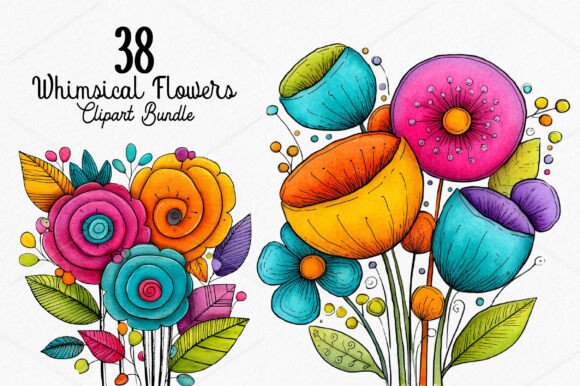 Download Whimsical Flowers Clipart Bundle - Bundle Collection
