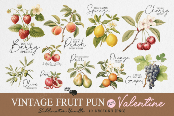 Download Vintage Fruit Pun Valentine PNG Bundle - Bundle Collection