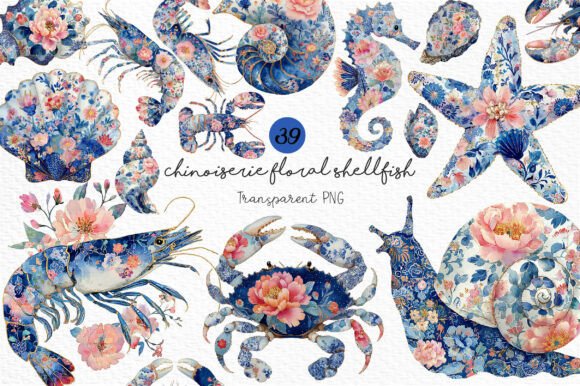 Download Chinoiserie Floral Shellfish Clipart - Fish Collection