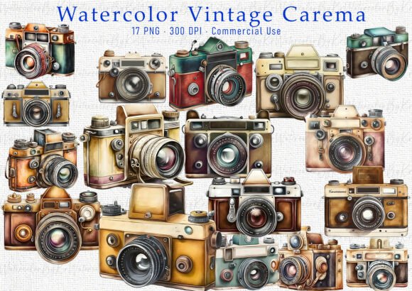 Download Watercolor Vintage Camera Clipart Bundle - Bundle Collection