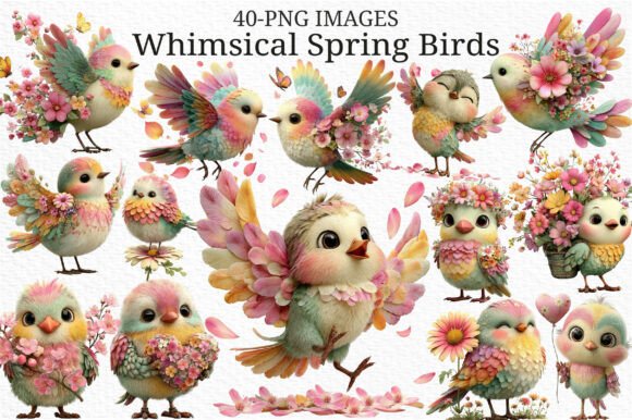 Download Whimsical Spring Birds Clipart PNG - Spring birds Collection