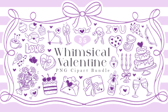 Download Whimsical Valentine Line Clipart Bundle - Bundle Collection