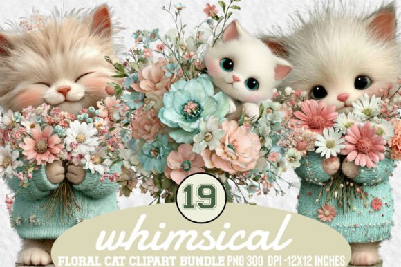Download Whimsical Floral Cat Clipart Bundle - Bundle Collection